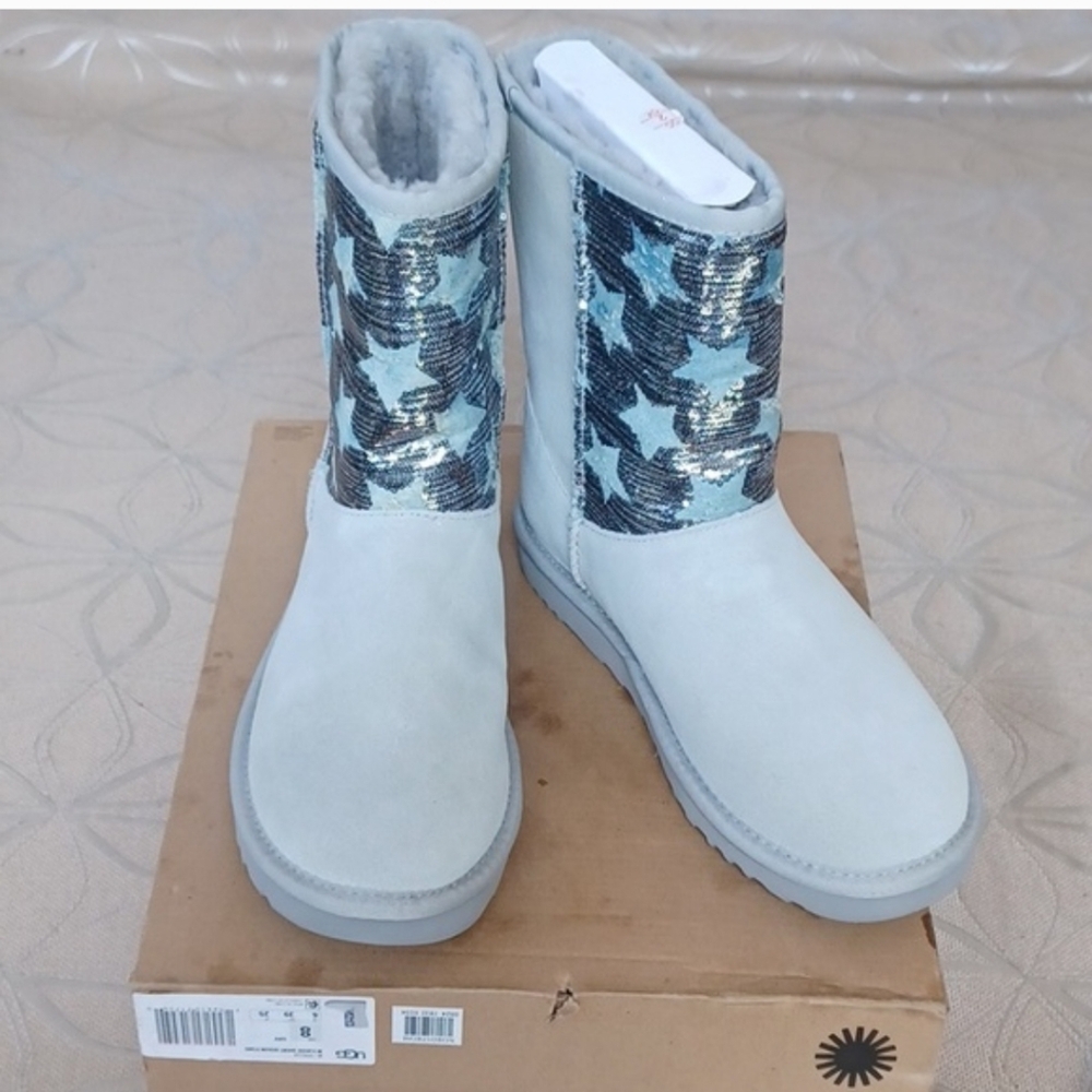 UGG Blue Denim and Silver Sequin Ankle Boots